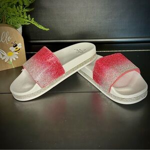 Sophie Sue Pink Silver Ombré Rhinestone Crystal Platform Sandal Slides Size 8